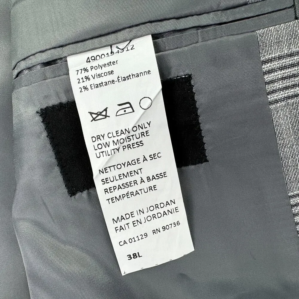 DKNY Mens Modern Fit Stretch Plaid Suit Jacket Black White 38L - Picture 5 of 5